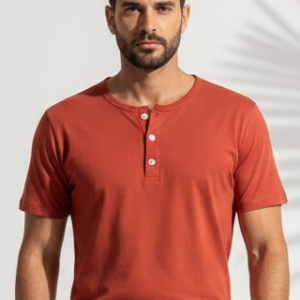 Camiseta Henley Masculina Algodão Egípcio Terracota
